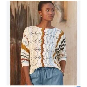Garnet Hill Dolman Sleeve Pointelle Knit Sweater Lightweight Breatheable‎ Beach